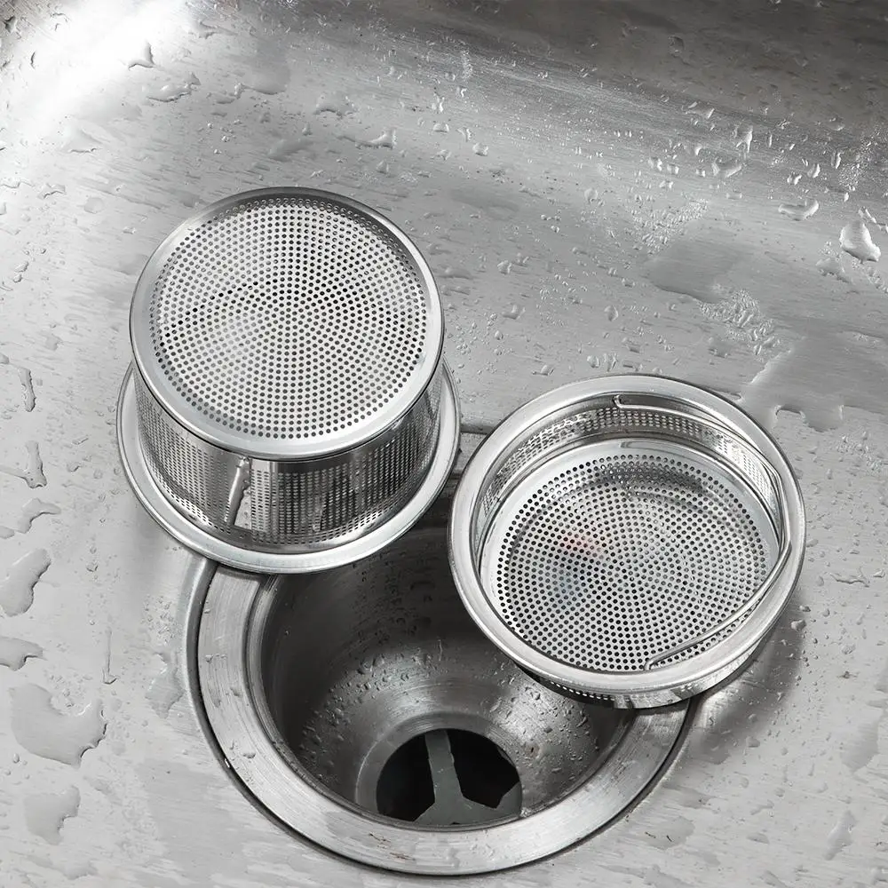 Sink Stainless Steel Strainer Stopper Kitchen Bathroom Floor Drain Hair Filter Basket Anti-Blocking