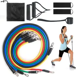 11 PCS Yoga Pilates Resistance Band Set Abs Exercise Fitness Tube Workout Bands