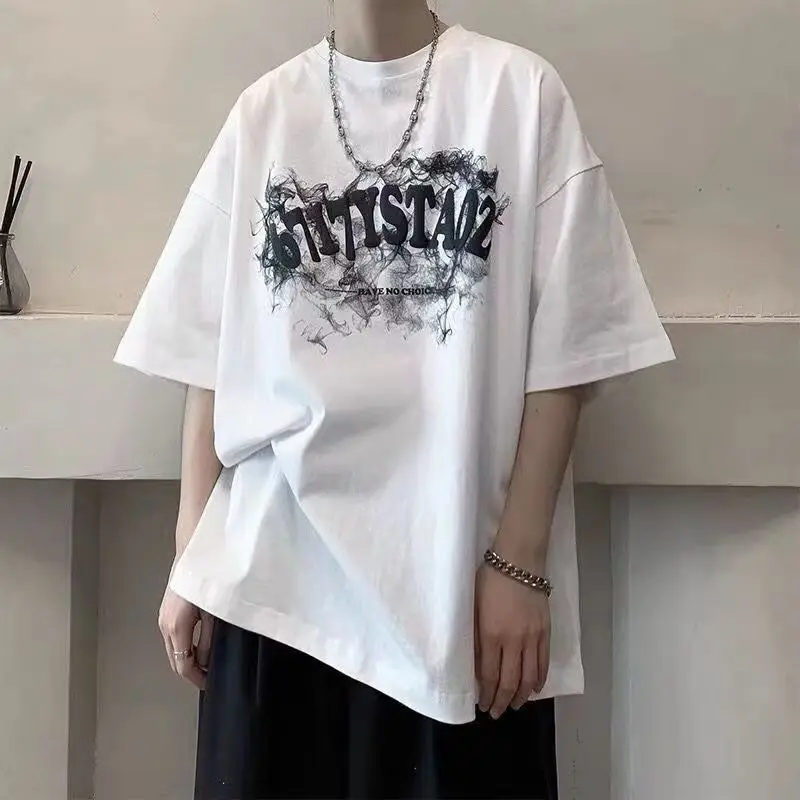 

Summer Mens Short Sleeved T-shirt For American Loose Street And Half Y2k Clothing Korean Tops Harajuku Valorant Tees Streetwear