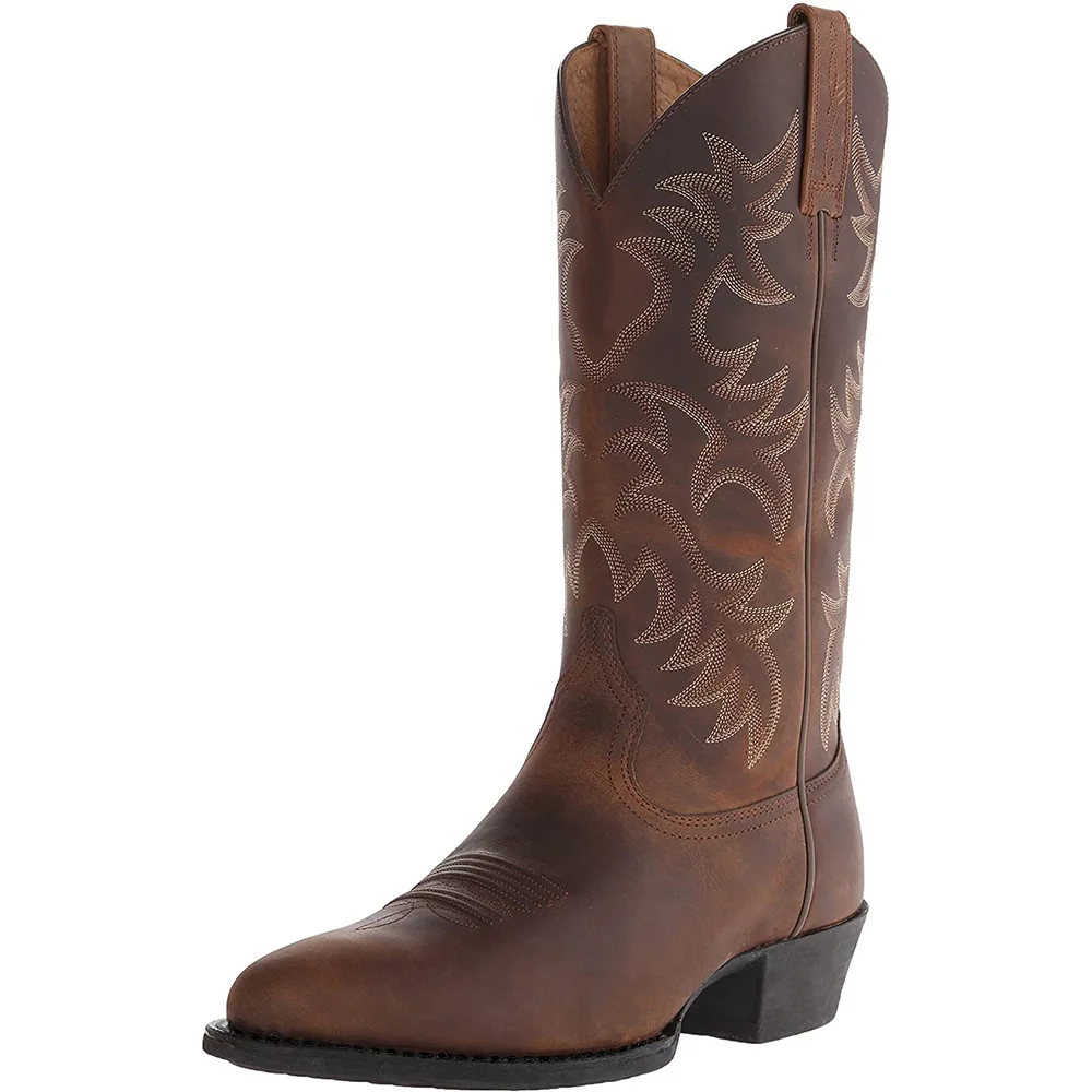 Top Quality Tall Embroidered Retro Sleeve Men's and Women's Wide-Headed Western Cowboy Boots Size 38-48 Men Boots