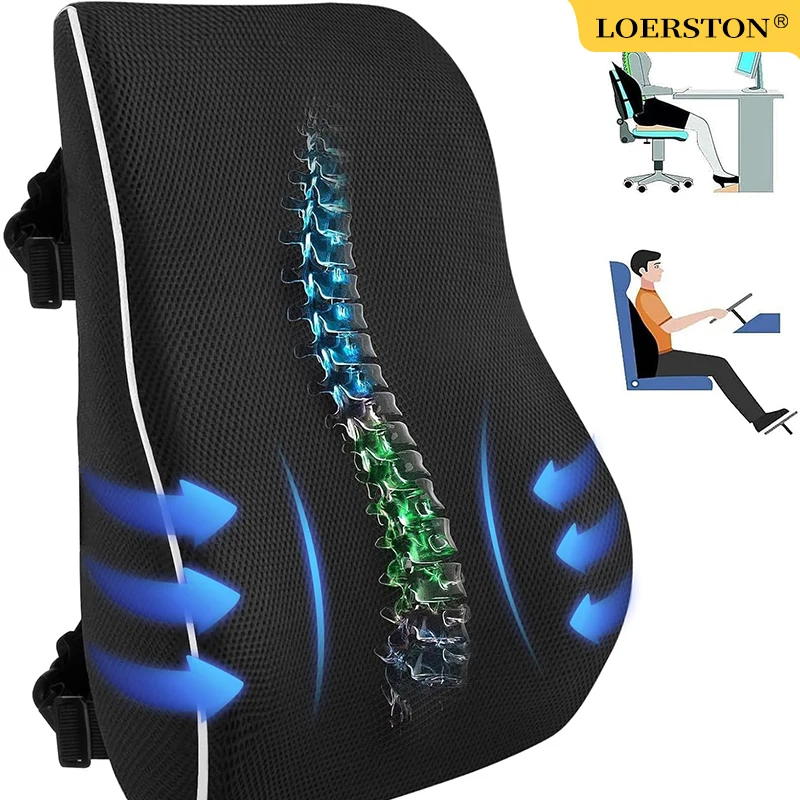 Lumbar Back Cushion Non-Slip Memory Foam Relieve Back Pain Car Seat Waist Cushion Soft Comfortable for Office Home Car