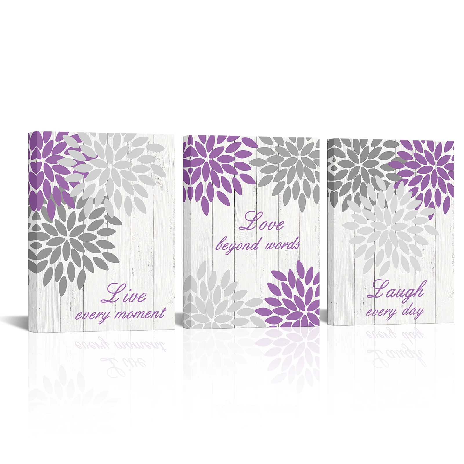 

3 Pieces Purple Gray Flowers Posters Home Decor Abstract Flowers Print Canvas Art Modern Style Pictures Living Room Wall Art
