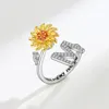 KOFSAC Adjustable Size Sunflower Rotatable Ring Women Personality Zircon 26 English Letter Rings 925 Silver Gold Two Color Ring 4