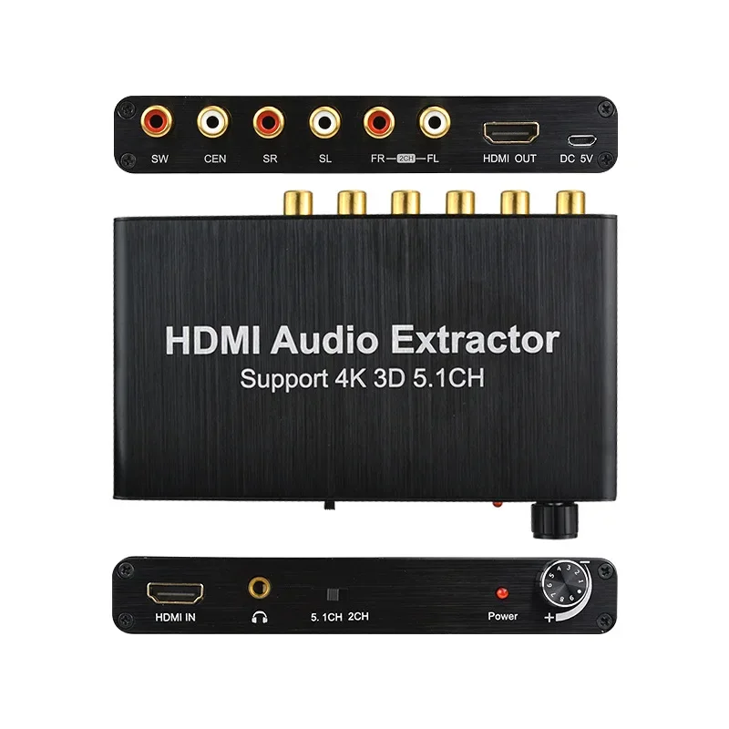 HDMI 오디오 추출기 디코더 4K 5.1CH HDMI 사운드 추출기 앰프 HDMI to RCA 5.1 채널 3.5mm 아날로그 컨버터 PS4 DVD용