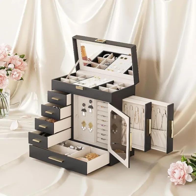 Box with Mirror, Organizer Box with Capacious Storage Space, Holder Organizer, Hand-Held Jewelry Case