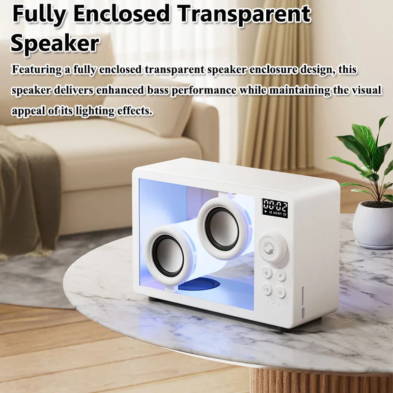 Mini Transparent Bluetooth Speaker Wireless Powerful Bass Music Box Soundbar with Colorful Atmosphere Light Support TF Card Play