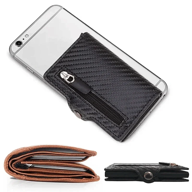 Credit Card Holder Carbon Fiber Rfid Blocking Men Leather Metal Business Bank Case