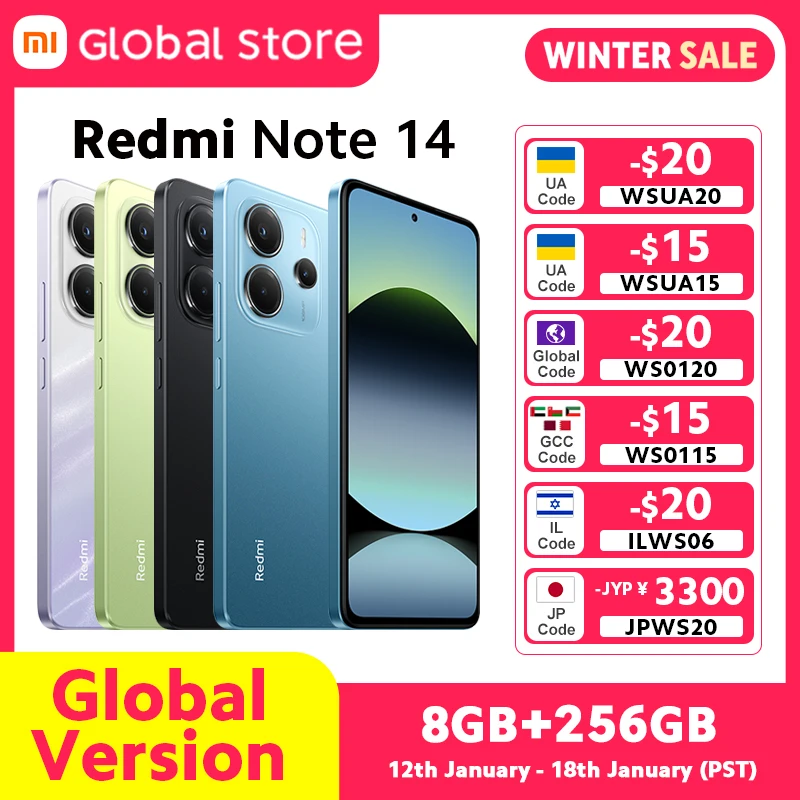 新型グローバル版 Xiaomi Redmi Note 14 スマートフォン 128GB / 256GB