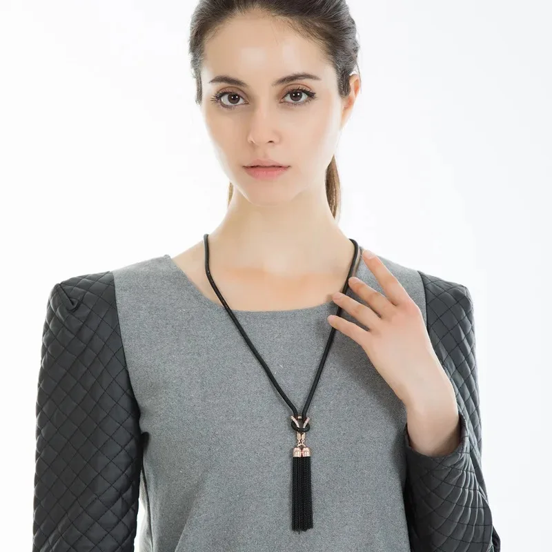 Vintage Long Knotted Tassel Necklace Simple and Versatile Sweater Chain Fashionable Women's Jewelry Accessories Long Necklace