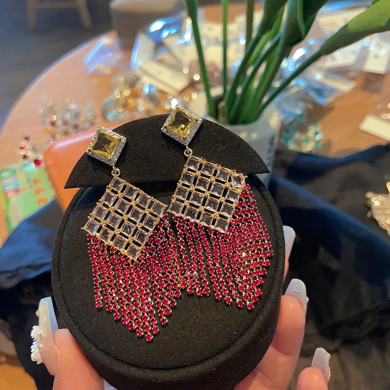 Bilincolor Square Zircon Tassel Earrings