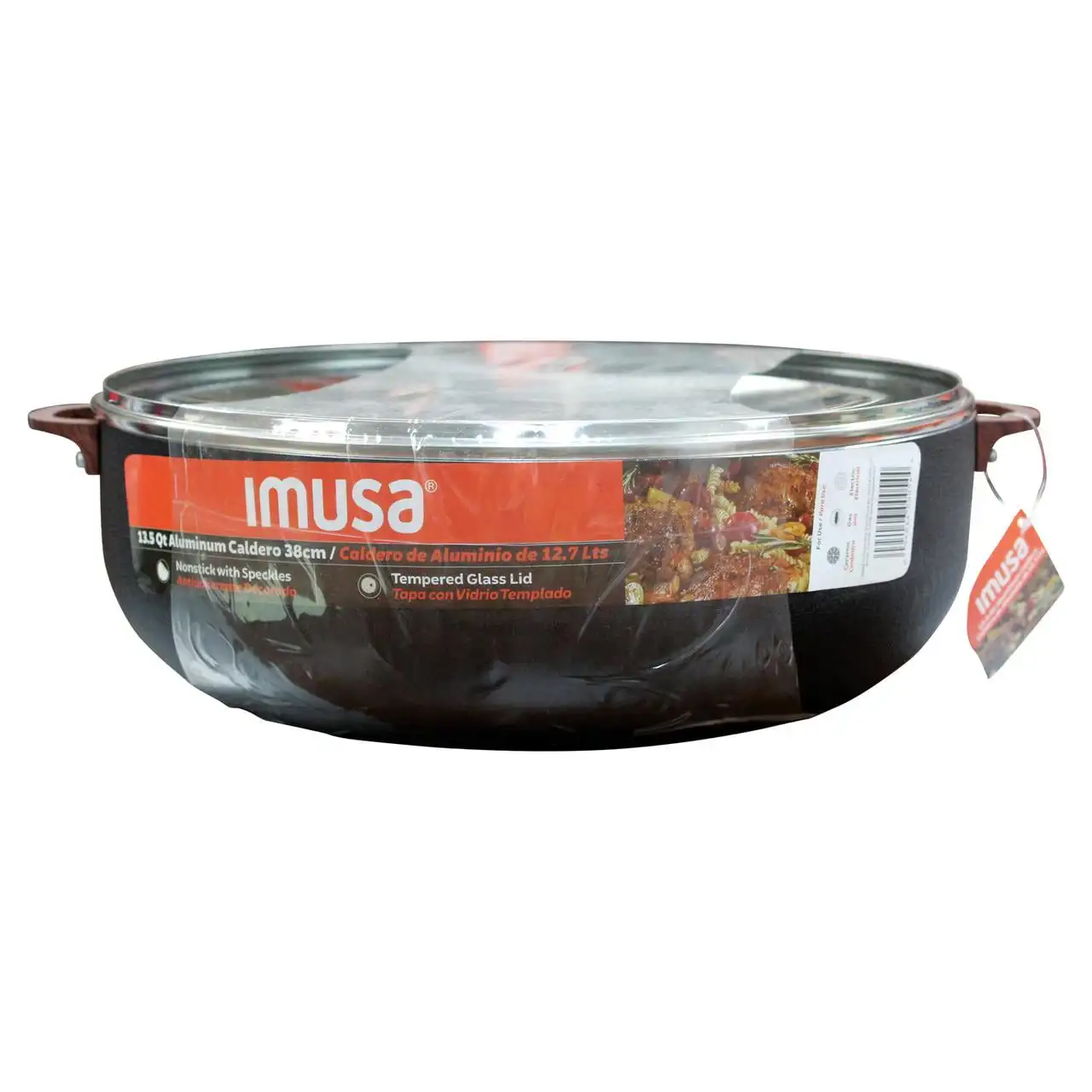 13.5 Quart Aluminum Black Stone Nonstick Caldero with Glass Lid & Woodlook Handles