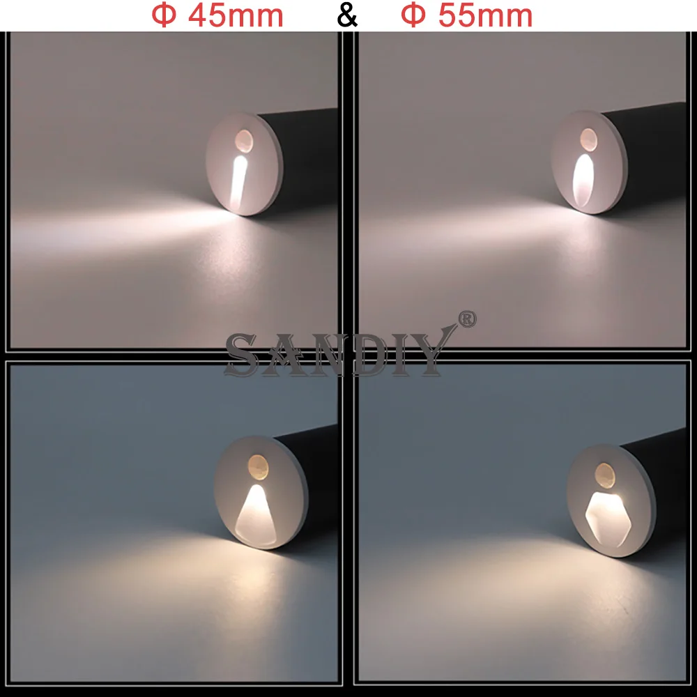 SANDIY Sensor Wall Lamp 55mm Round Step Light Motion Detect Nightlights Staircase Lighting Fixture for Balcony Porch Terrace