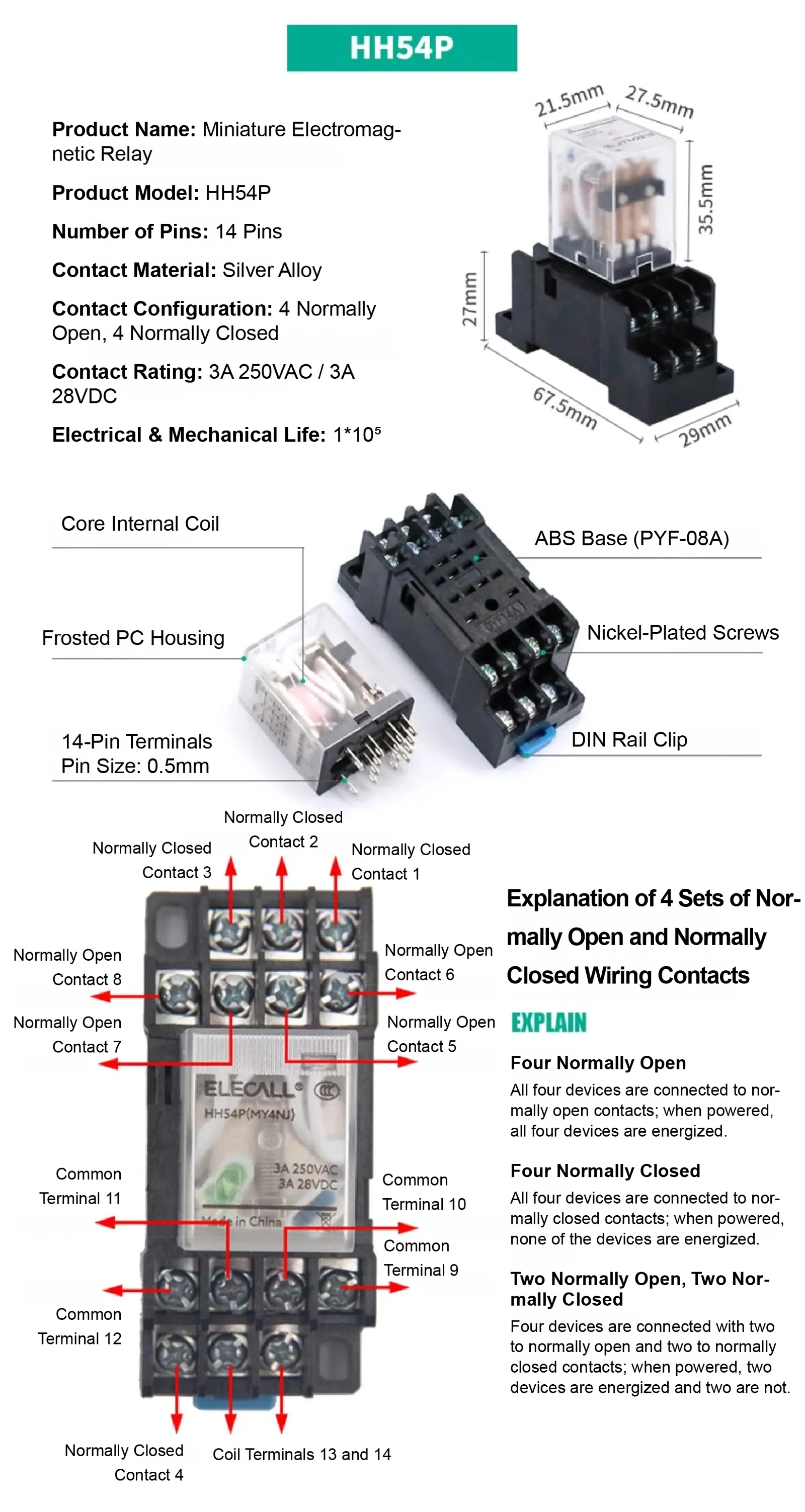 HH52P HH53P HH54P Electromagnetic Relay 12V 24V DC 110V 220V AC Plug-in Power Re