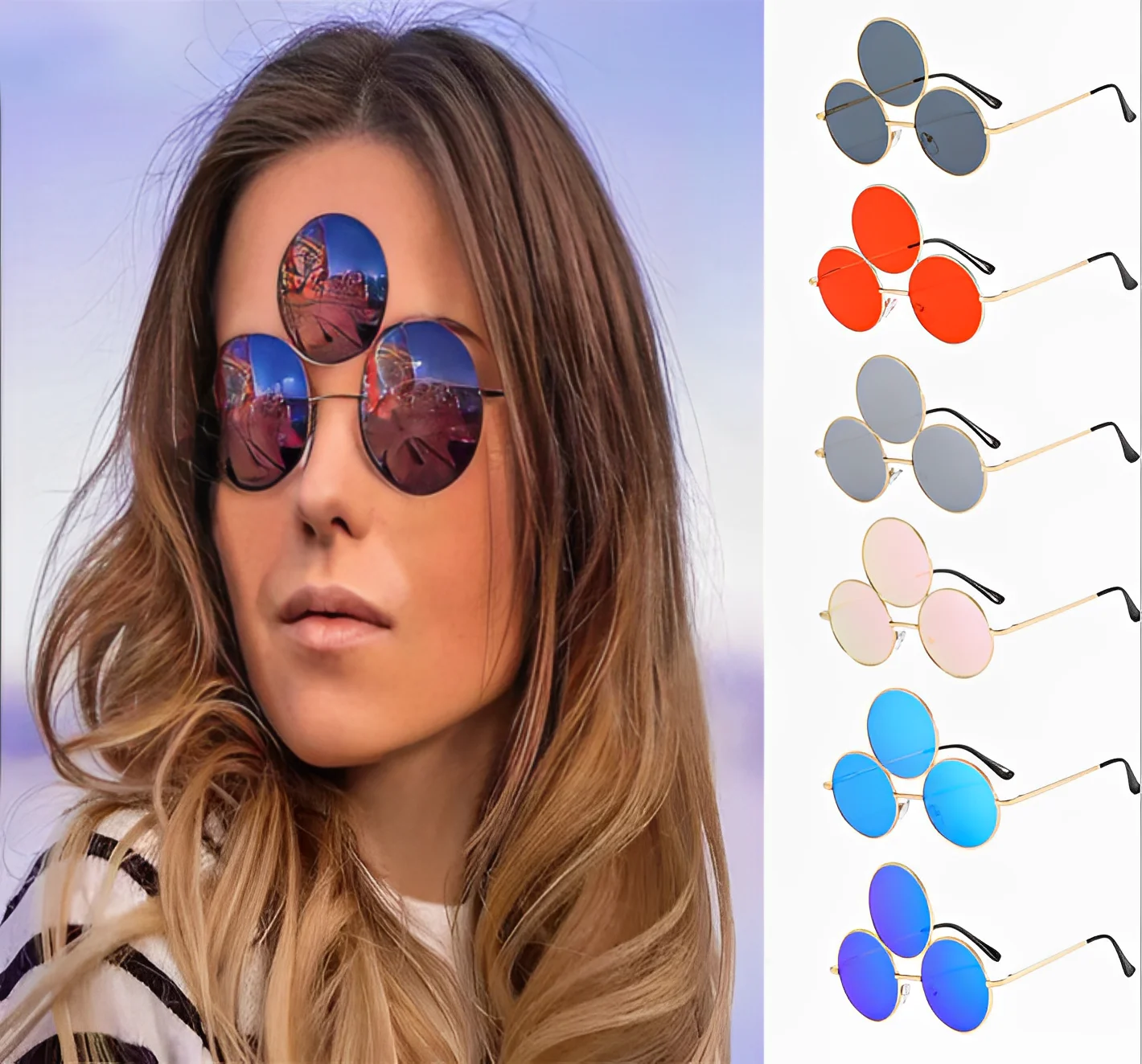 Fashion 3 Eyes Round Sunglasses For Men Women Third Lenses Party Metal