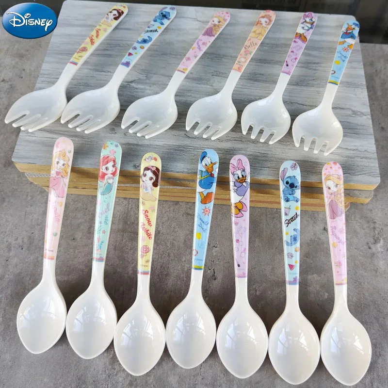 

Kawaii Disney Anime Kindergarten Spoon Fork Cute Stitch Donald Duck Daisy Duck Cartoon Heat-Resisting Durable To Fall Kids Gifts