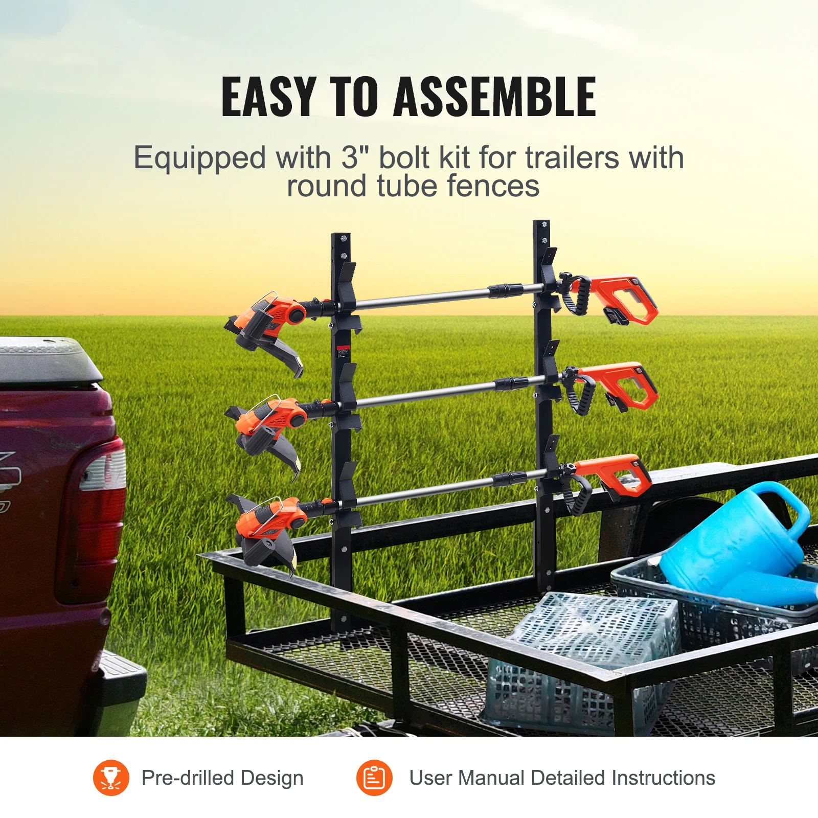 Wall Mounted Trimmer Rack with Lock for Garden Tools