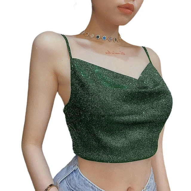 Women Sequins Spaghetti Strap Crop Top Sexy Sparkly Cropped Tank Tops  Sleeveless Glitter Vest Camis Clubwear : : Clothing, Shoes 