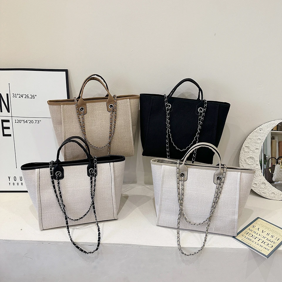 حقيبة سلسلة بسيطة من مواد القماش للنساء ، سحاب كبي...