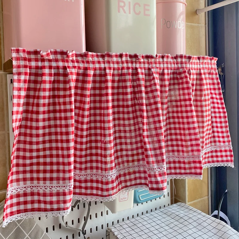 Cortina de janela de cozinha de decoração xadrez vermelha - TenStickers
