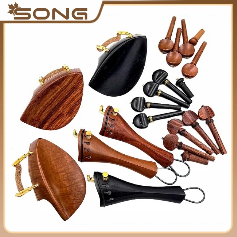 1 set 4/4 violin ebony/rosewood/jujube wood accessories parts fittings Tailpiece + Tuning pegs + Endpins + Chin rest/Chin Holder violin accessories