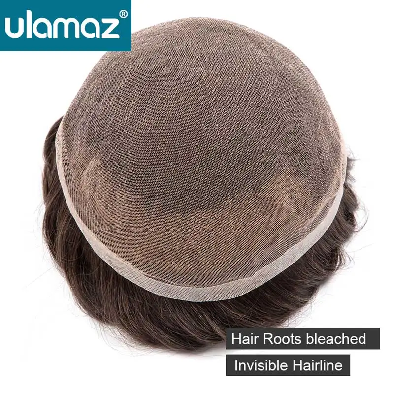 Bleach Knots Lace Front Male Hair Prosthesis Man Wig Human Hair French Lace Toupee Wigs For Men Full Lace Hair System Men's Wig 4