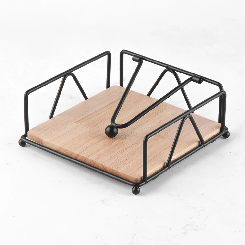 Napkin Paper Holder Bar Restaurant Hotel Napkin Organizer Black/White/Gold Tissue Storage Rack Square Solid Wood Tissue Holder 6