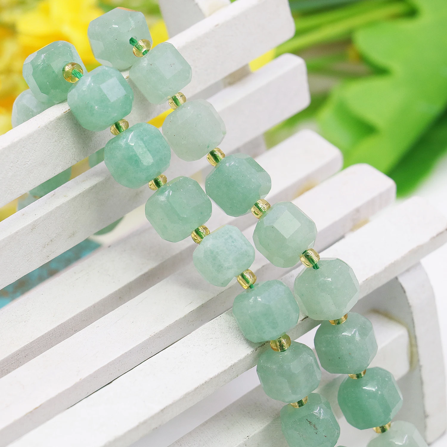 10mm Green Amazonite Quartz Jasper Loose Chalcedony Lucky Stone Square Partition Jewelry Round Bead,Women/Men Party Gift 15Inch