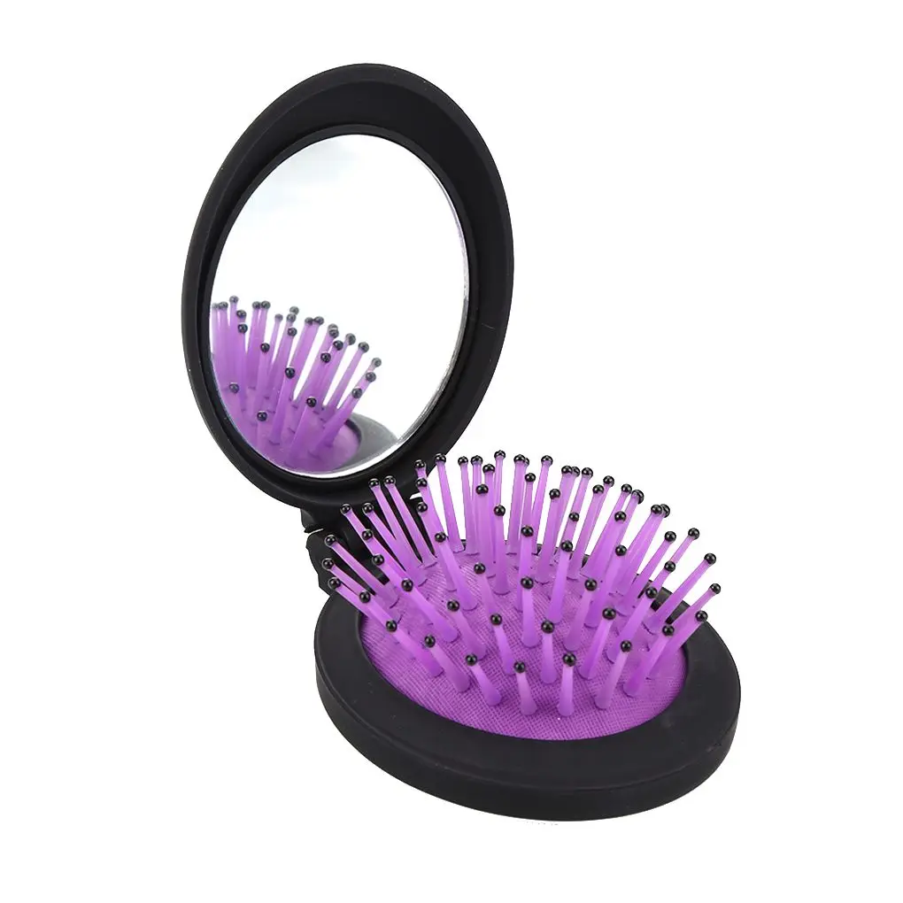 

HIgh Quality 2 in 1 Women Girls Portable Mini Folding Brush Massage Round Travel Hair Brush With Mirror