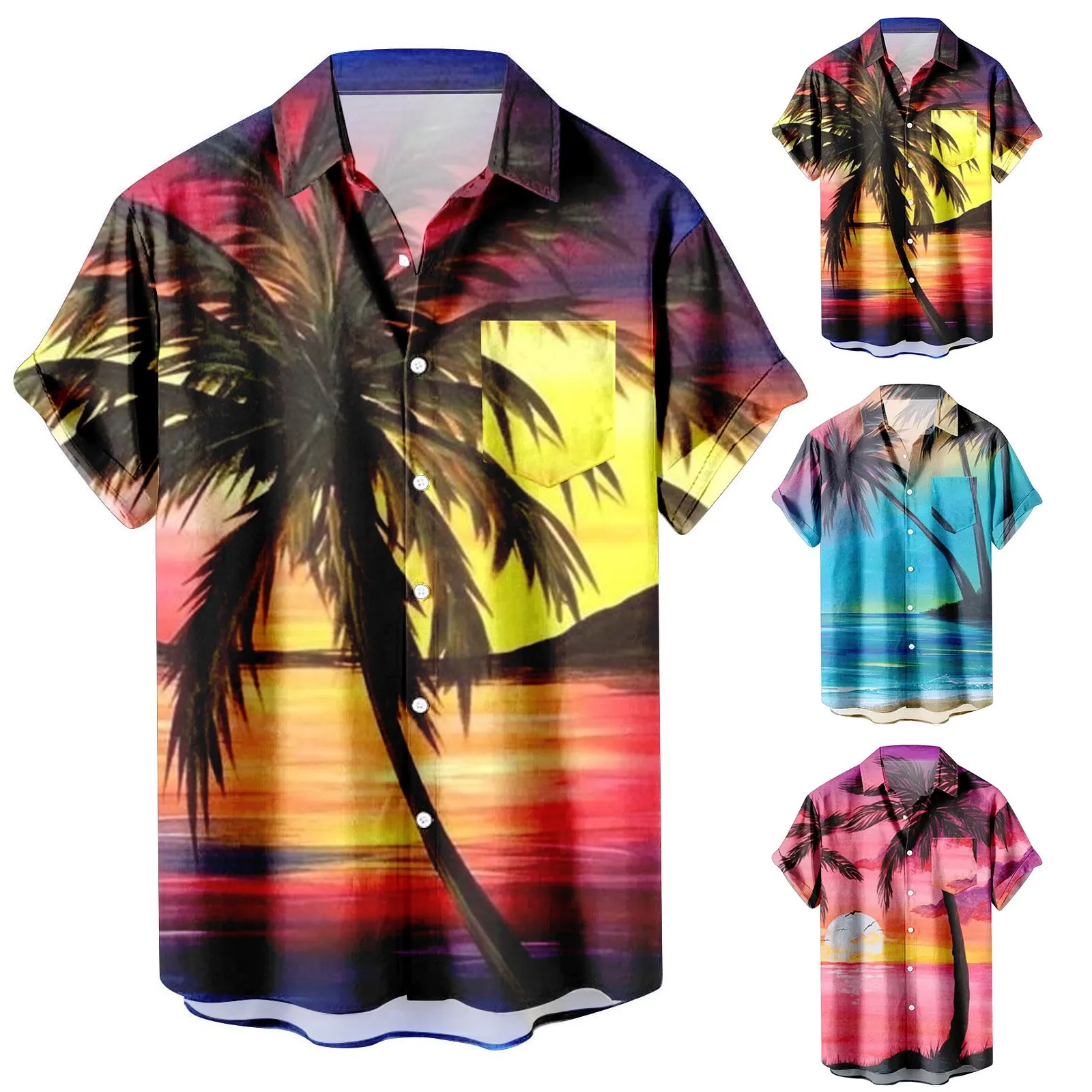 

Mens Shirt Fashion Casual Print Color Short Sleeved Shirt slim fit Business