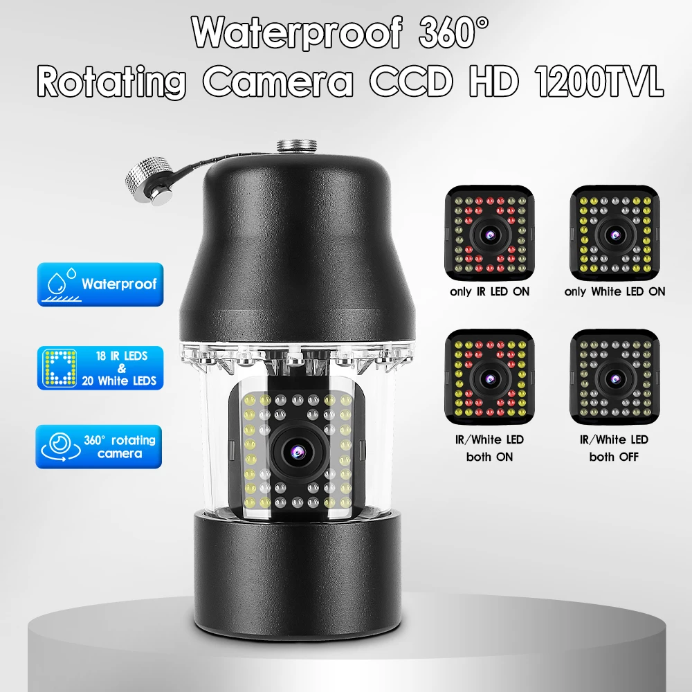 GAMWATER 9 Inch DVR Fish Finder Underwater Fishing Video Camera 38 LEDs 360 Degree Rotating Camera for Lake Sea Boat Ice Fishing