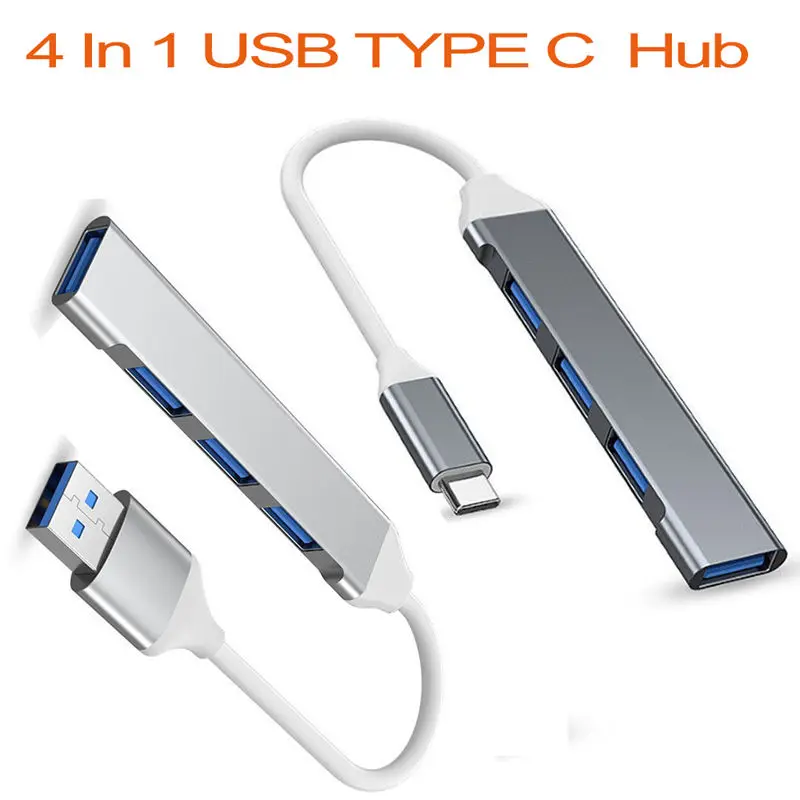 High-Speed USB-A to Type-C 4-Port Hub Adapter with 5Gbps Data Transfer