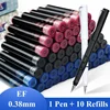 0.38mm 1 Fountain Pen +10 Refills Set Black Blue Red Ink EF Nib Student School Office Stationary Refillable Writing Supplies 1