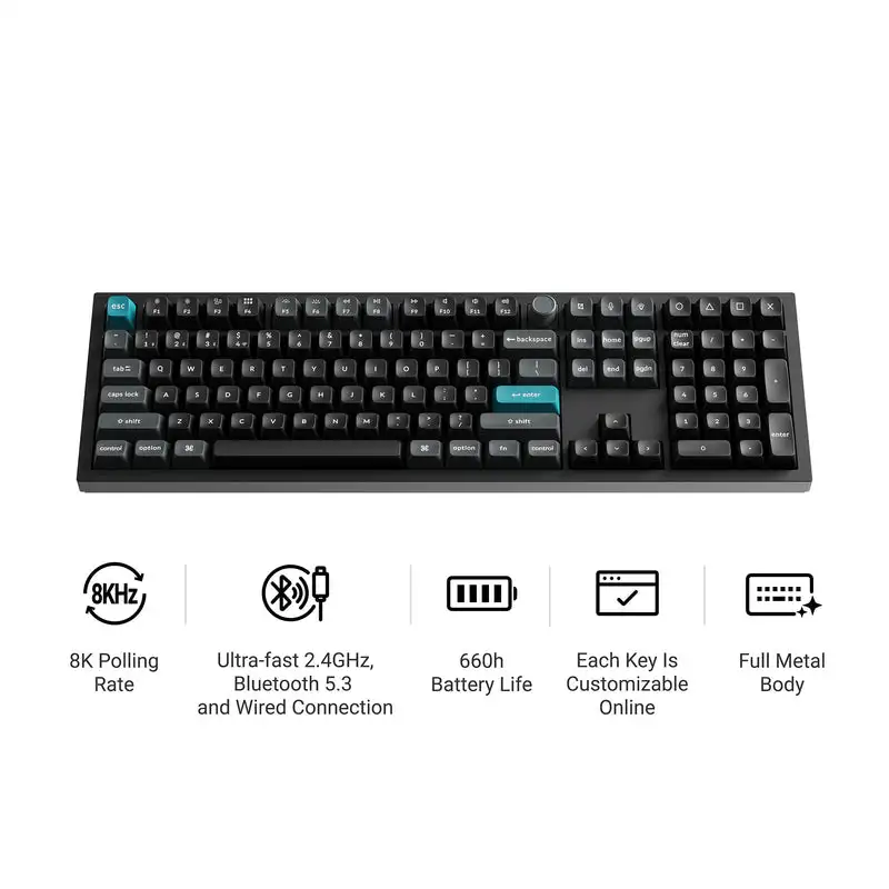 키크론 Q6 울트라 8K 무선 커스텀 기계식 키보드 RGB 백라이트 풀사이즈 노브