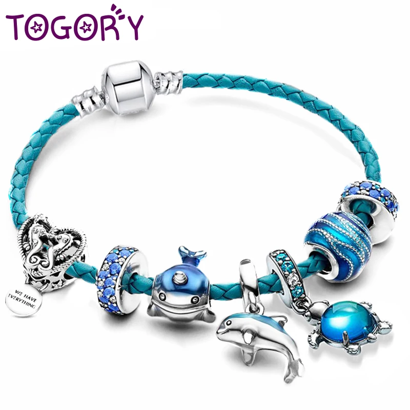 TOGORYButterflyFlowerCharmBraceletswithSnakeChainGlassBeads