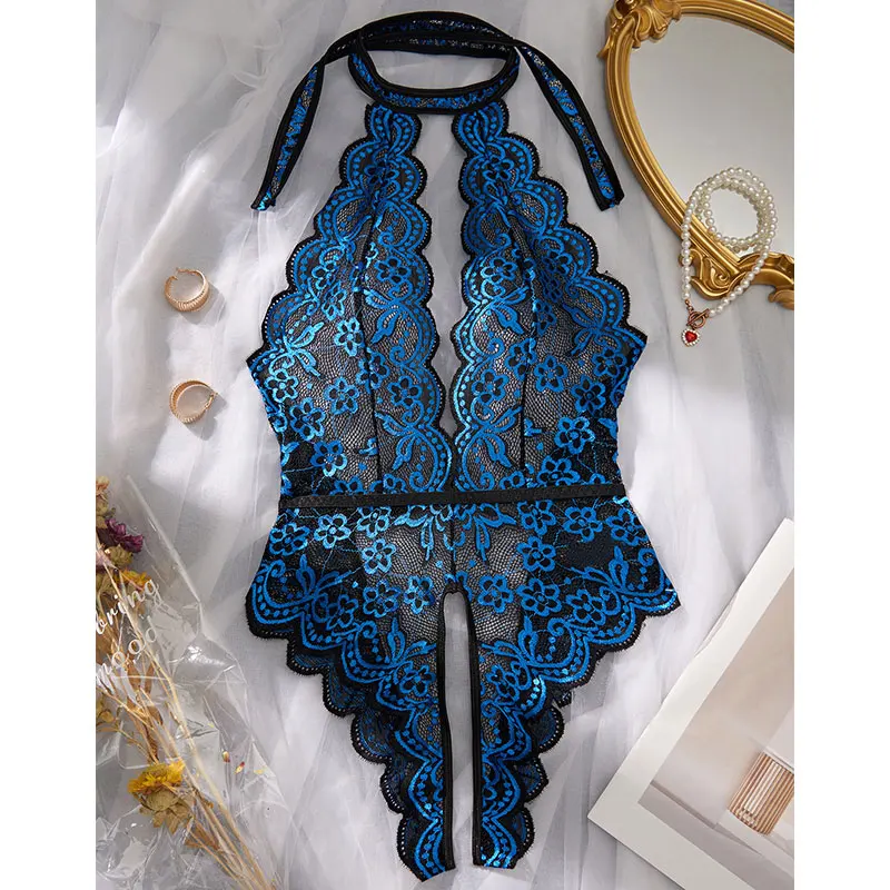 Sleepwear Women One Piece Valentine's Day Lace Backless Sexy Nightgown Jumpsuit Pajamas Pijama Mujer Sexy Erotic Mesh Lace