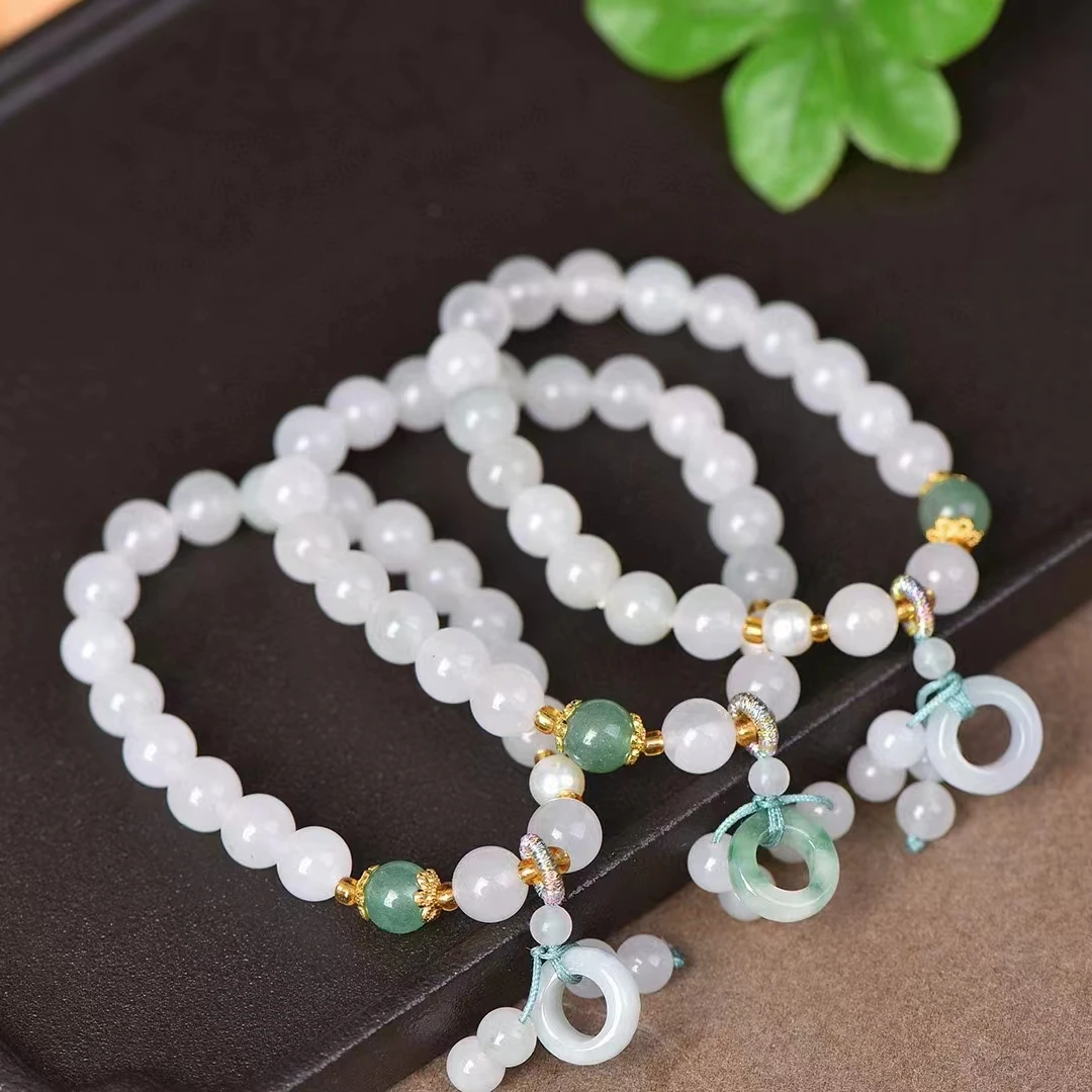 

8mm Beads Tianshan Jade Hand Chain Natural Stone Elastic Bangle Exquisite Womens Gemstone Bracelets Jewellery Charms Jewelry