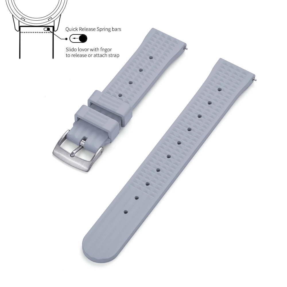 Premium Grade Waffle Design Quick Release Fluoro Rubber Watch Strap