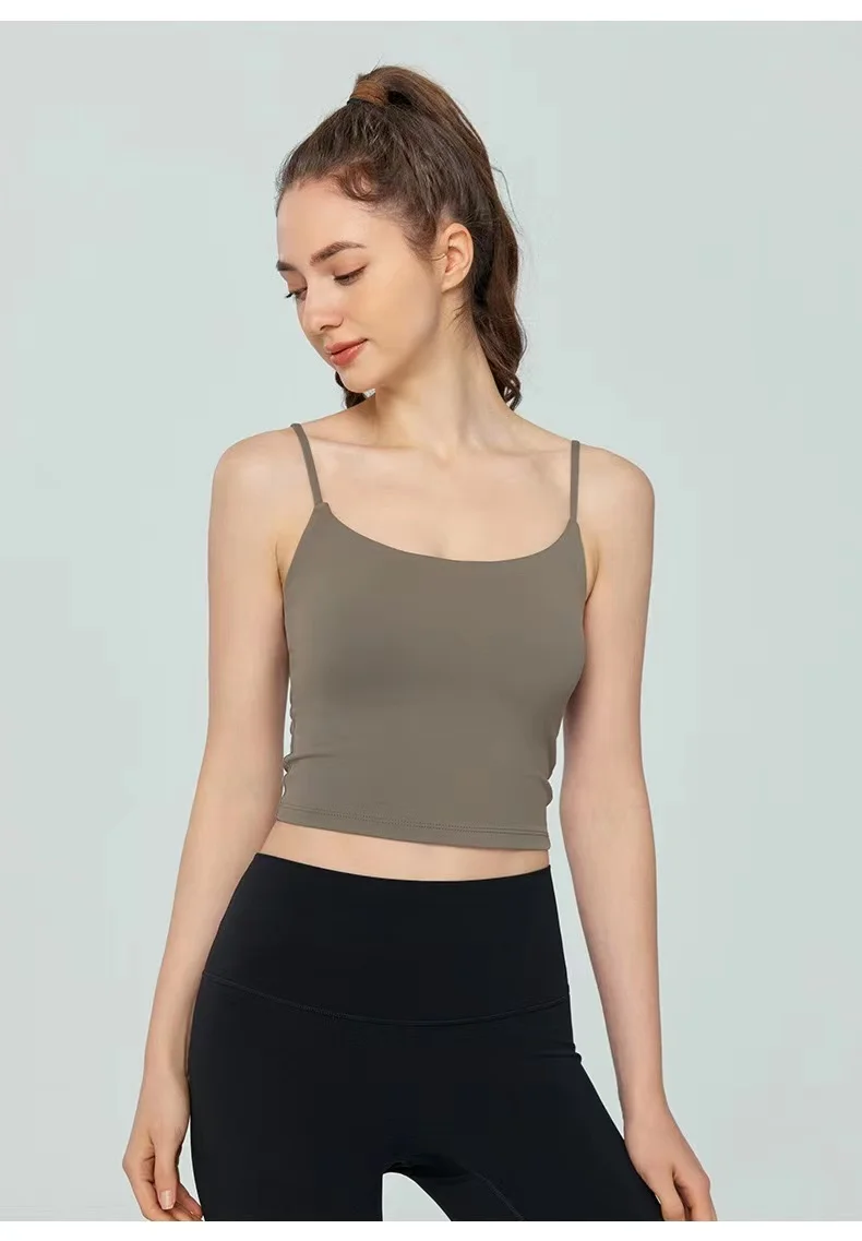 

Женский бюстгальтер из лайкры телесного цвета для занятий йогой, женский бюстгальтер с фиксированной губчатой чашкой, однотонная верхняя одежда для упражнений, спортивный бюстгальтер из губки для бега, женское нижнее белье