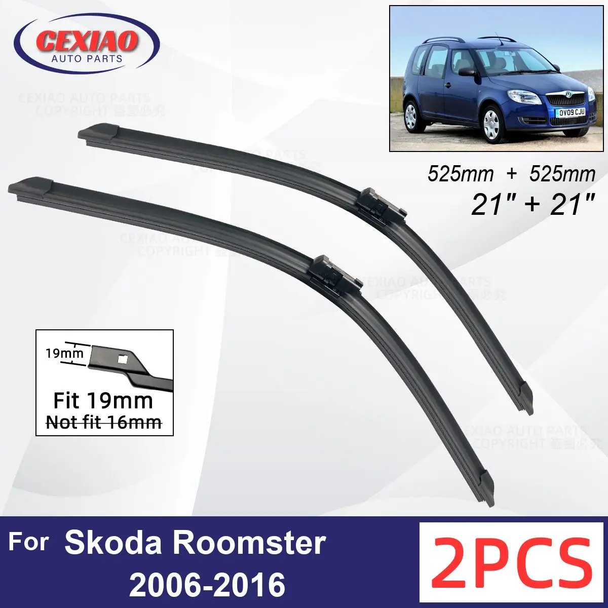 

Автомобильный стеклоочиститель для Skoda Roomster 2006-2016, передние стеклоочистители, мягкие резиновые стеклоочистители для автомобильного лобового стекла, 21 дюйм, 21 дюйм, 525 мм, 525 мм