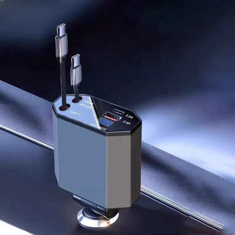 Chargeur rapide de voiture 120W, câble USB Type C rétractable pour IPhone Xiaomi Huawei Samsung, adaptateur allume-cigare de voiture