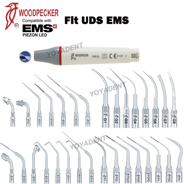 Woodpecker Dental Ultrasonic Piezo Scaler Handpiece LED HW-5L Scaling Tips Fit UDS EMS Ultrasonic Scaler Dental Tools