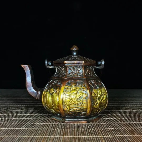 

Pure copper gilded embossed flower, fruit, bird, fish, eight treasures, t treasures, eight treasures, lifting beam tea