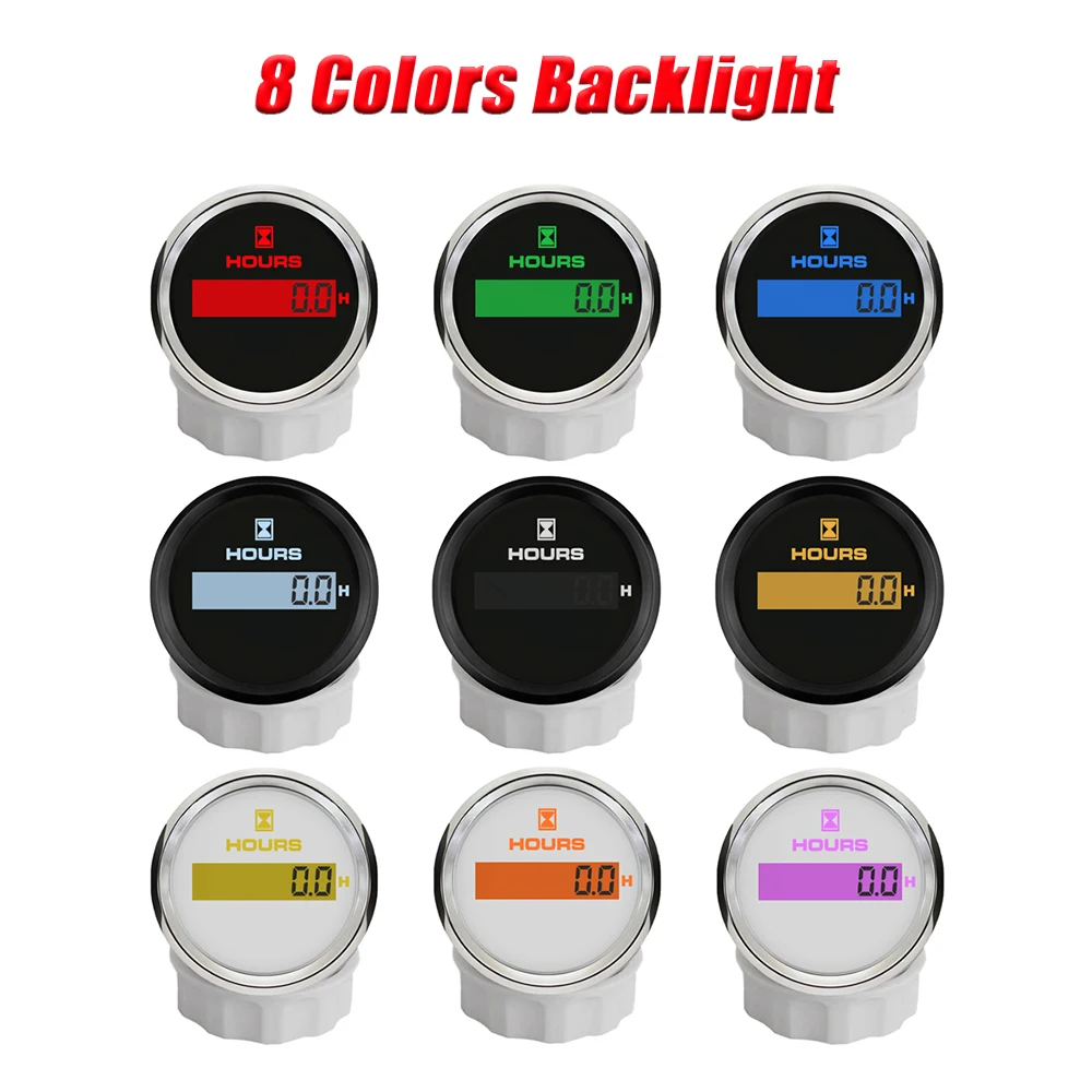 Rhaxel 52mm 디지털 시간계 게이지 8가지 색상 백라이트 12볼트 24V 자동차 ATV UTV용 조절 가능 시간계
