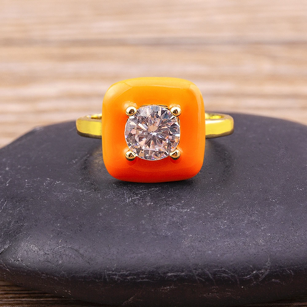AIBEF Trendy Korean Enamel Candy Color Geometric Square Adjustable Retro Oil Dripping Ring Women Charm Fine Jewelry Wedding Gift wedding rings womens ring finger rings jewelry rings ring jewelry