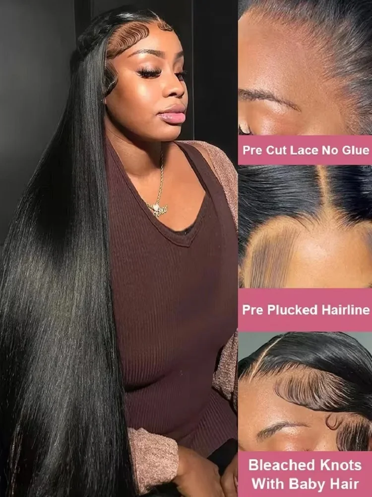 40 Inch 13x6 Hd Lace Frontal Wig 13x4 Black Straight Lace Front Wigs Human Hair 5x5 Closure Wig Brazilian PrePlucked 250 Density 3