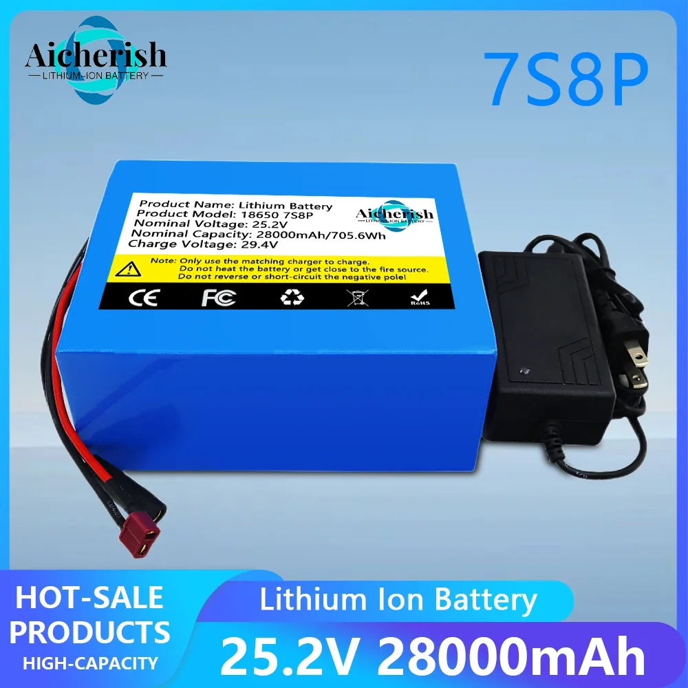 

7S8P 24V 28000mAh lithium-ion rechargeable battery pack, suitable for 24V electric bicycle motors/scooters+free charger