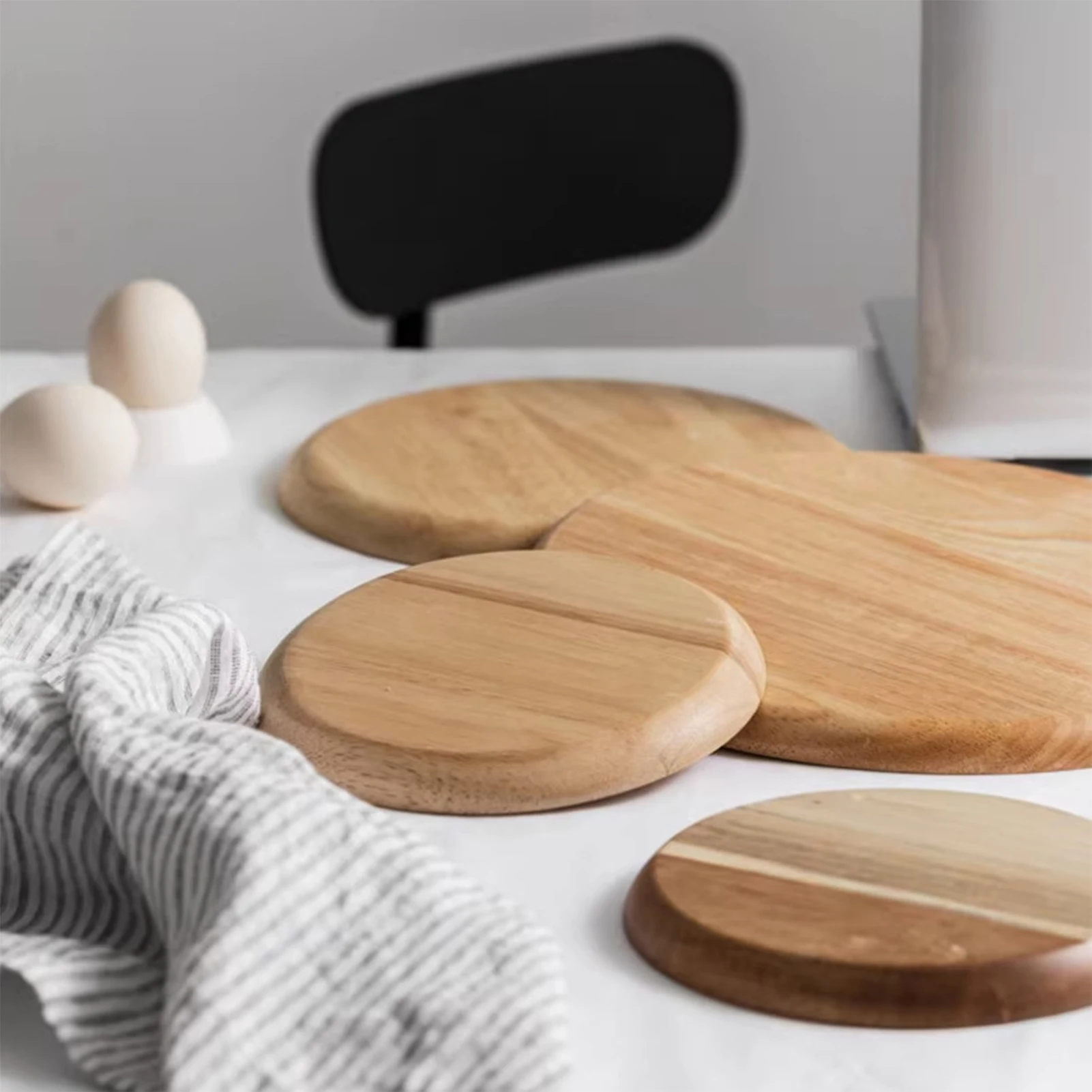 20/25/30cm Acacia Wood Serving Platter Tray Retro Round Pizza Salad Plate Fruit Dessert Tray Wooden Bread Cake Snacks Dishes 5