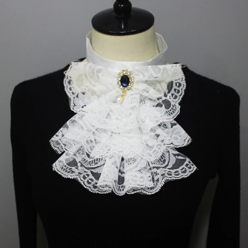 Viktorianischer Vintage-Spitzenhalskragen mit Rüschen und Rüschenkragen, geschichteter Clown-Halskragen, Krawatte, Cosplay-Kostüme, Zubehör – Detail 5