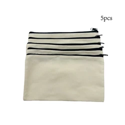 Set of 5 Versatile Canvas Zipper Pouches for Makeup, Stationery, and DIY Crafts (5pcs Beige)