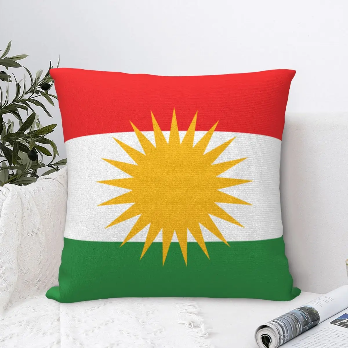 Flag Of Kurdistan Square Pillow Case for Sofa Throw Pillow